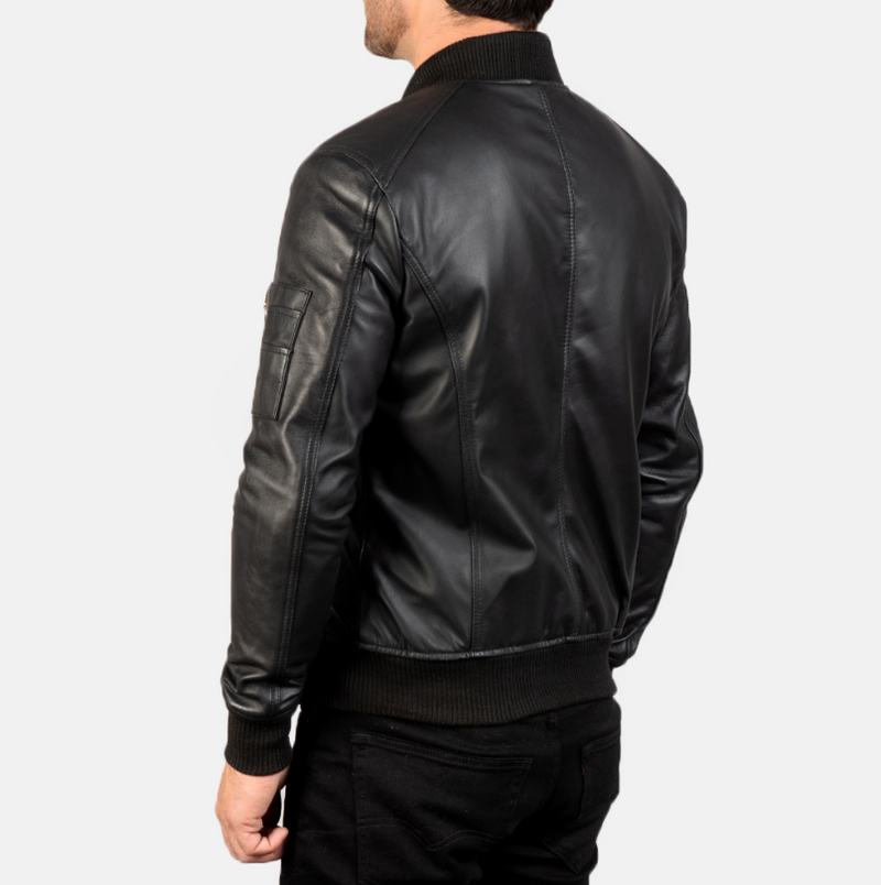 Men's Black Bomber Leather Jacket – Stylish, Slim Fit, Premium Quality Outerwear for Fall & Winter