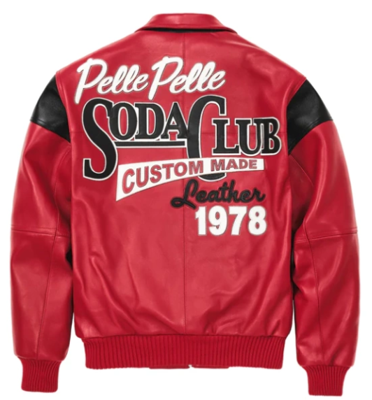Pelle Pelle Red Custom Made Leather Jacket – Bold Streetwear with Soda Club Graphics