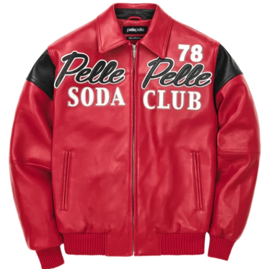 Pelle Pelle Red Custom Made Leather Jacket – Bold Streetwear with Soda Club Graphics