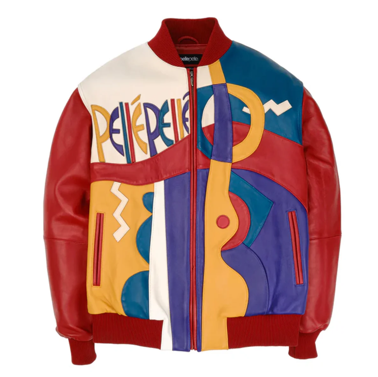 Pelle Pelle Red Men’s Picasso Genuine Leather Jacket – Abstract Art Streetwear Statement
