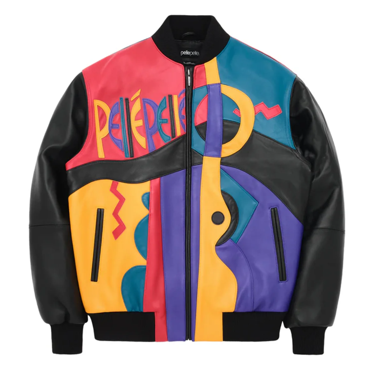 Pelle Pelle Black Men’s Picasso Genuine Leather Jacket – Abstract Multicolor Streetwear Edition