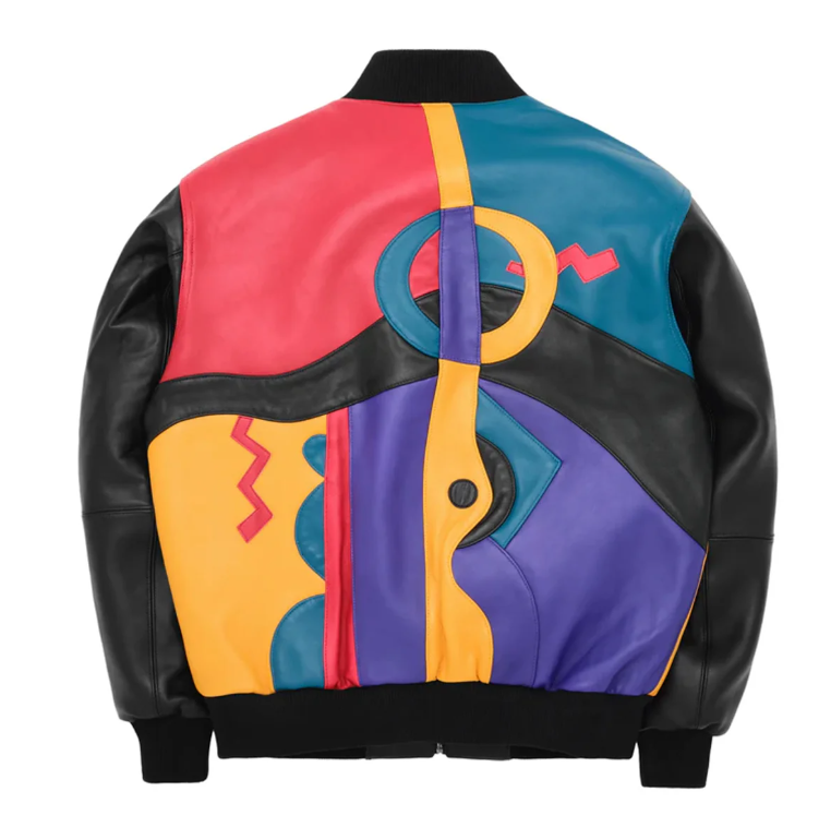 Pelle Pelle Black Men’s Picasso Genuine Leather Jacket – Abstract Multicolor Streetwear Edition