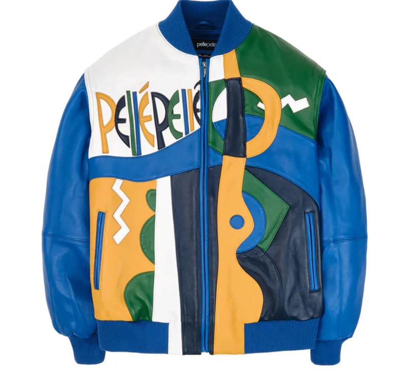 Pelle Pelle Black Men’s Picasso Genuine Leather Jacket – Abstract Blue-Color Streetwear Edition