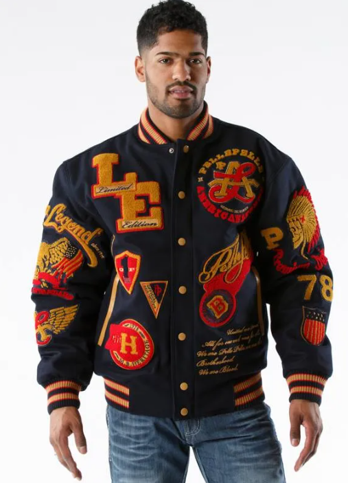 Pelle Pelle American Legend Varsity Jacket – Black  Loyalty & Honor Patch Bomber for Men