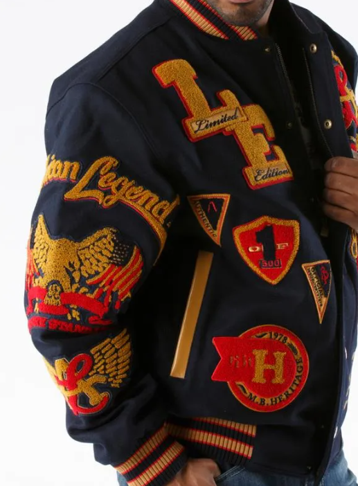 Pelle Pelle American Legend Varsity Jacket – Black  Loyalty & Honor Patch Bomber for Men