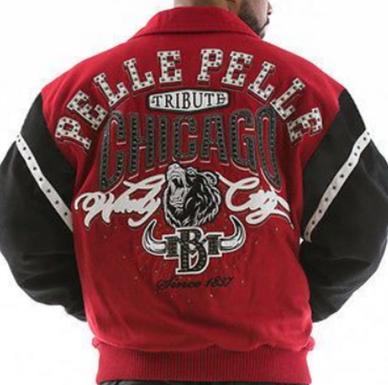 Pelle Pelle Chicago Bull Varsity Jacket – Maroon & Black  Studded “P” Patch Bomber for Men