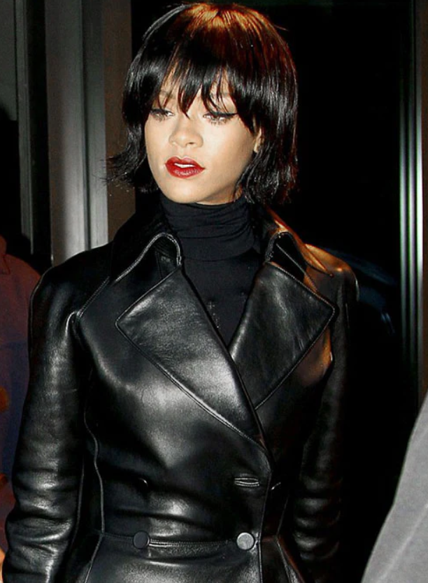 Rihanna-Inspired Women's Leather Trench Coat – 100% Napa, Celebrity Style, Custom Fit