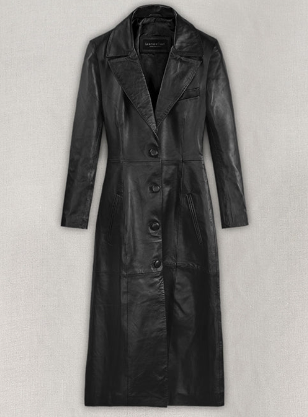 Kendall Jenner-Inspired Women's Long Leather Coat – 100% Genuine Leather, Celebrity Style, Custom Fit