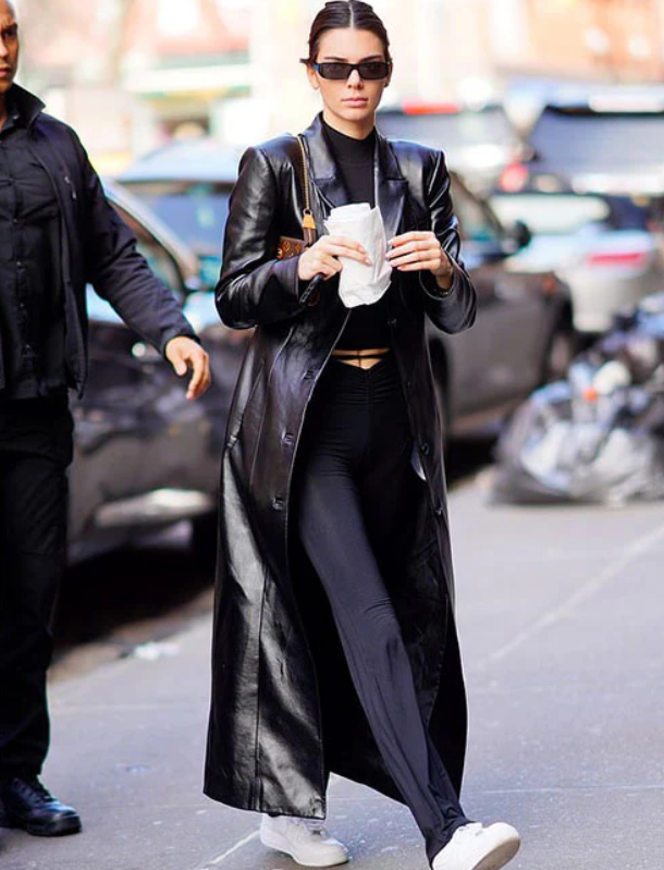 Kendall Jenner-Inspired Women's Long Leather Coat – 100% Genuine Leather, Celebrity Style, Custom Fit