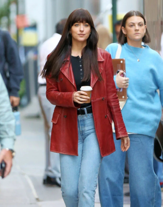 Dakota Johnson-Inspired Maroon Leather Trench Coat – Madame Web Movie Style, 100% Genuine Leather, Custom Fit