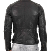 Vintage Quilted Black Leather Biker Jacket for Men – Slim Fit, 100% Real Leather, Snap-Tab Collar