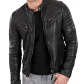 Vintage Quilted Black Leather Biker Jacket for Men – Slim Fit, 100% Real Leather, Snap-Tab Collar