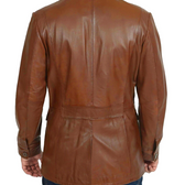 Men’s 4-Pocket Brown Leather Blazer – 100% Genuine Leather, Smart Casual Style, Button Closure