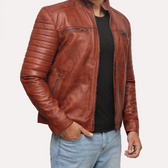 Men’s Black Café Racer Leather Jacket – Slim Fit, 100% Genuine Leather, Motorcycle Style