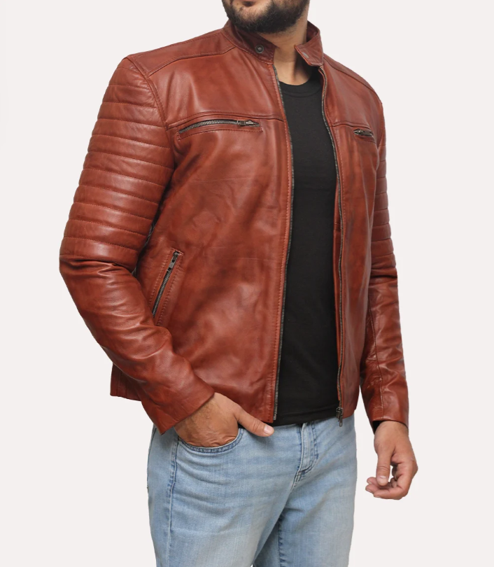 Men’s Black Café Racer Leather Jacket – Slim Fit, 100% Genuine Leather, Motorcycle Style
