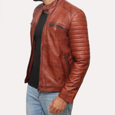 Men’s Black Café Racer Leather Jacket – Slim Fit, 100% Genuine Leather, Motorcycle Style