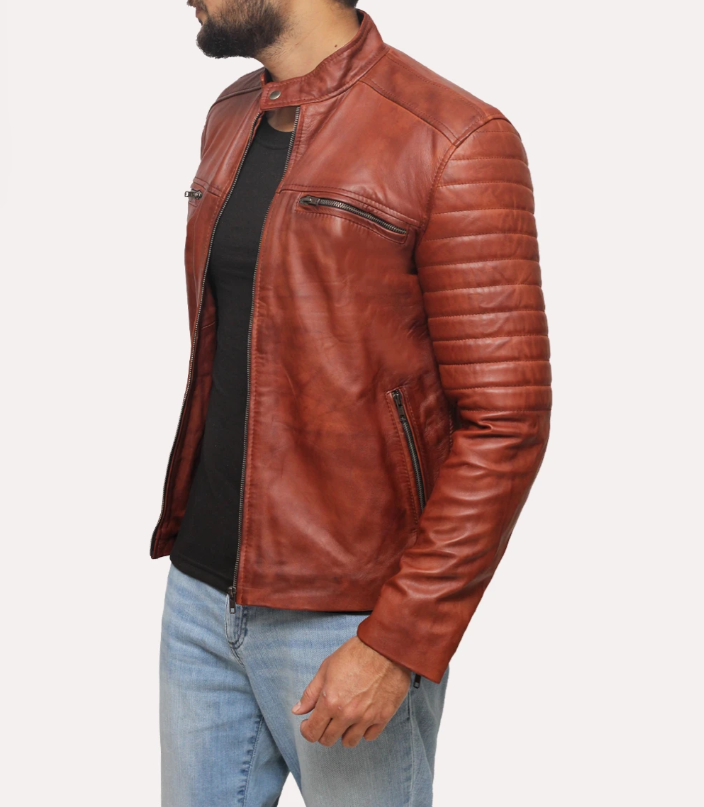 Men’s Black Café Racer Leather Jacket – Slim Fit, 100% Genuine Leather, Motorcycle Style