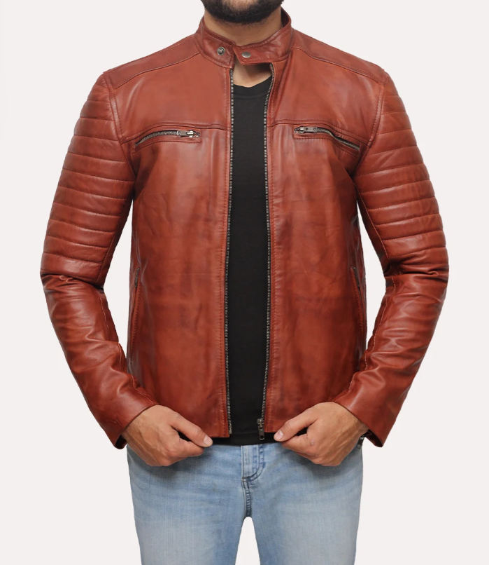 Men’s Black Café Racer Leather Jacket – Slim Fit, 100% Genuine Leather, Motorcycle Style