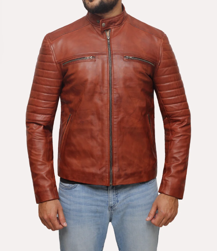 Men’s Black Café Racer Leather Jacket – Slim Fit, 100% Genuine Leather, Motorcycle Style