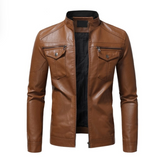 Men’s Slim Fit Brown Leather Jacket – Button Pockets, Zipper Cuffs, 100% Real Leather