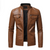 Men’s Slim Fit Brown Leather Jacket – Button Pockets, Zipper Cuffs, 100% Real Leather