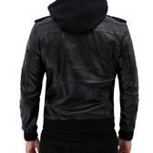 Men’s Black Leather Jacket with Removable Hood – Stylish Slim Fit Biker Motorcycle Coat