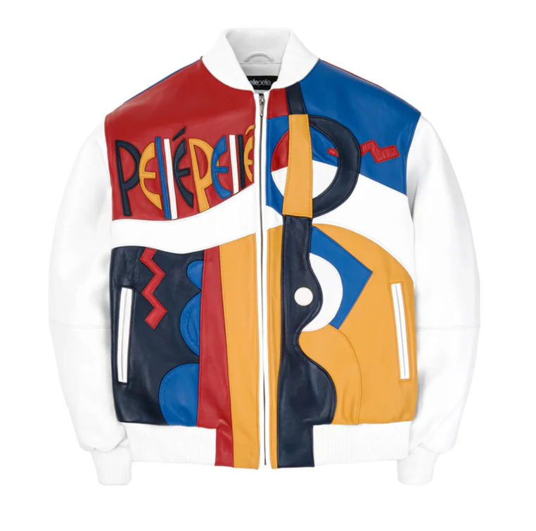 Pelle Pelle White Men’s Picasso Genuine Leather Jacket – Abstract White-Color Streetwear Edition