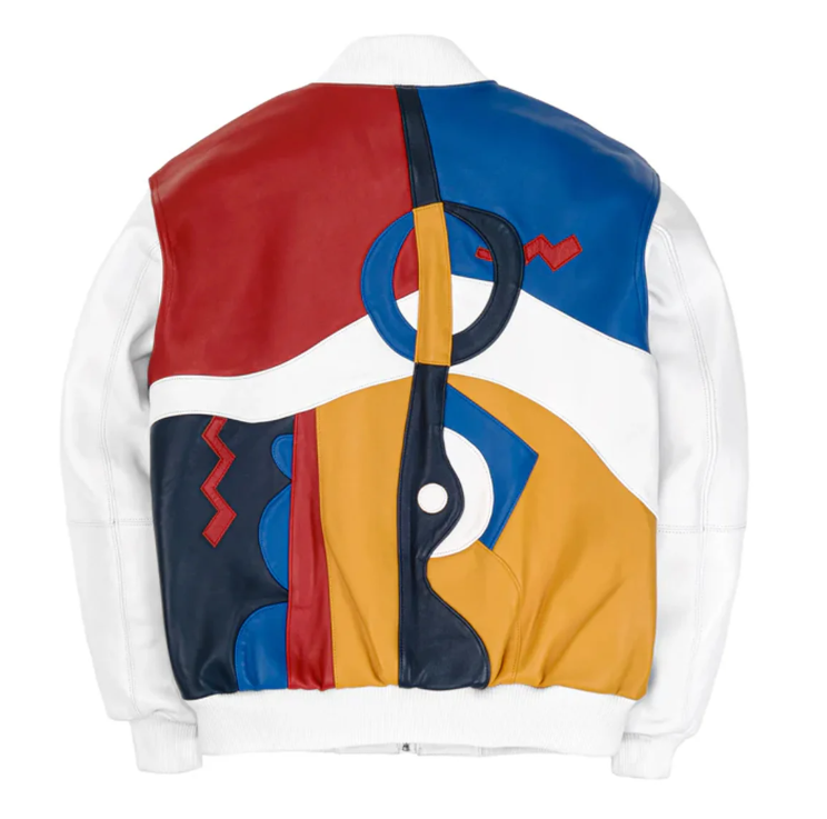 Pelle Pelle White Men’s Picasso Genuine Leather Jacket – Abstract White-Color Streetwear Edition