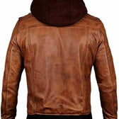 Men’s Black Leather Jacket with Removable Hood – Stylish Slim Fit Biker Motorcycle Coat